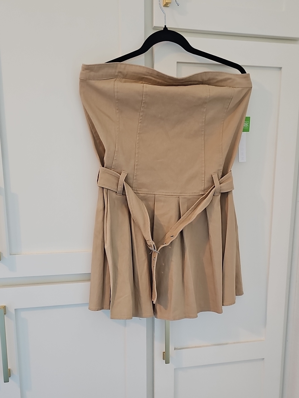 Tinseltown Strapless Pleated Dress in Tan with Waist Tie